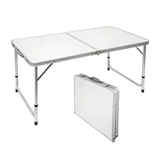 Mesa Dobrável Portátil Alumínio 120x60cm Maleta com Alça  com Tampo MDF e Alça para Camping Branca