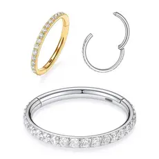 Piercing Argola Clik Titânio PVD Zircônia Cravejada Septril, Rook Conch, Nariz Cultura do Marina Piercing Argola Premium