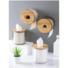Suporte Para Papel Higiênico Ou Para Lenços Com Tampa de Bambu (HU 58656)