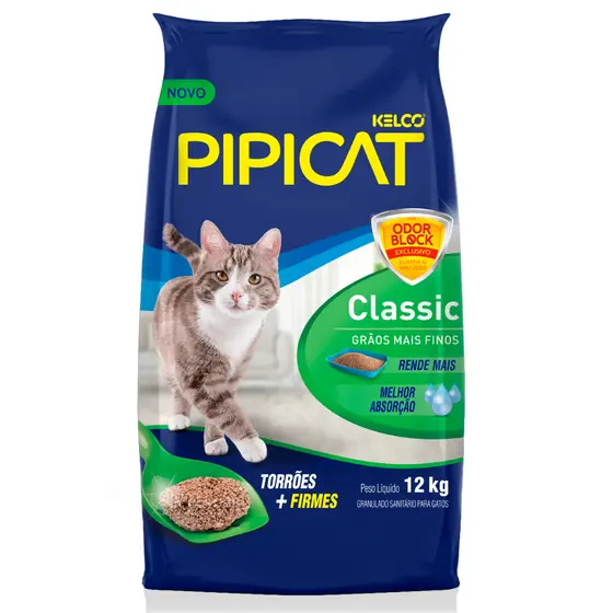 Areia Higiênica Pipicat Classic Grãos Finos 12 kg
