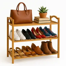Sapateira Organizadora de Bambu Estilo Madeira de Sapatos 3 Andares