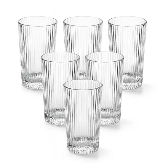 Jogo 6 Copos Altos De Vidro Graffiato Canelado Água 400ml