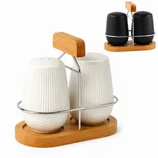 Jogo Saleiro e Pimenteiro 90ml em Cerâmica e Bambu Oásis