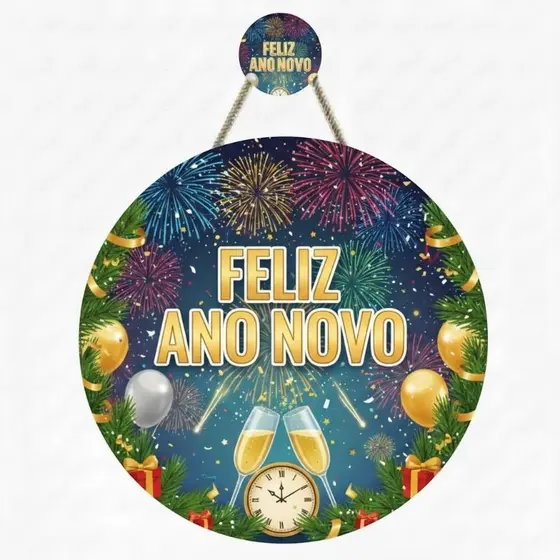 enfeite de porta feliz ano novo em MDF envio imediato