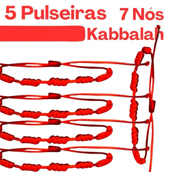 KIT 5 Pulseiras 7 Nós vermelha - Pulseira Kabbalah - contra inveja e mal olhado