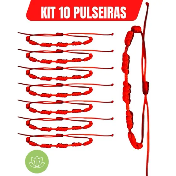 KIT 10 Pulseiras Kabbalah vermelha 7 Nós - Cabala contra mau-olhado - atração de boas energias