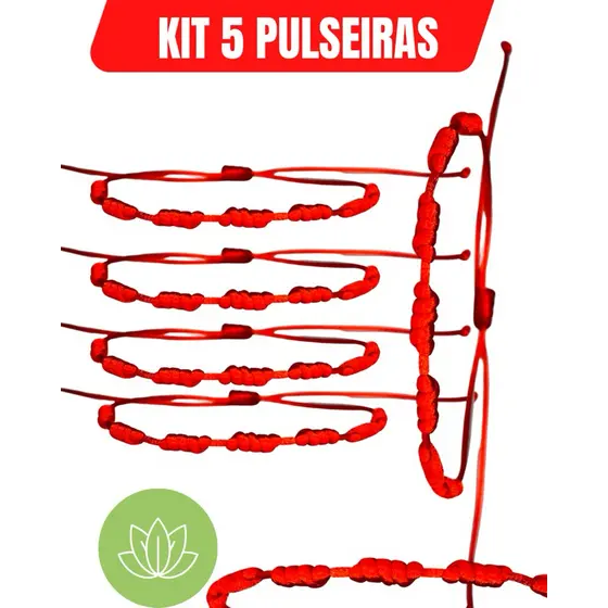 KIT 5 Pulseiras Vermelha 7 Nós Kabbalah Original Contra Inveja Cabala Acessórios feminino e Masculino