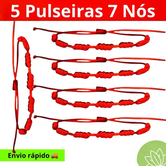 KIT 5 Pulseiras 7 Nós Vermelha Kabbalah - Contra inveja e mal olhado - Cabala Kabala