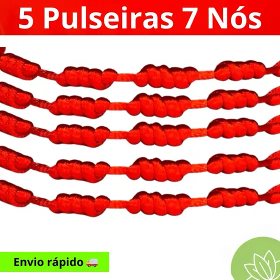 KIT com 5 Pulseiras Kabbalah - Pulseiras 7 nós Vermelha - contra inveja e mal olhado.