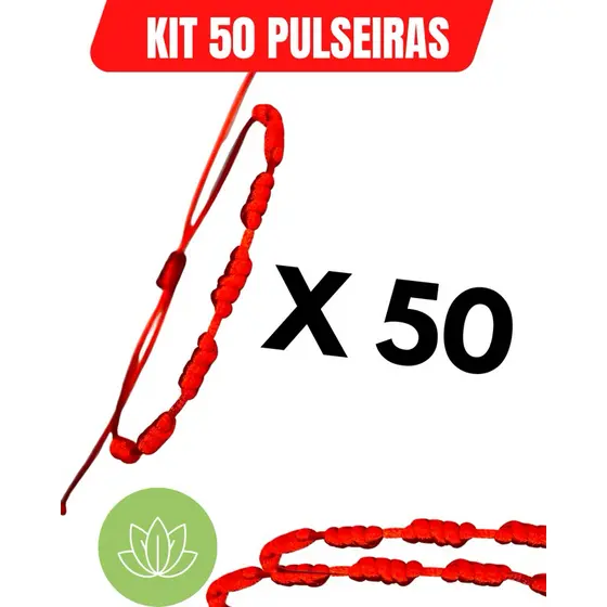 KIT 50 Pulseiras Kabbalah / Cabala 7 Nós Original Vermelha