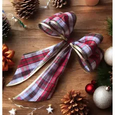 kit 08 laço de Natal xadrez vermelho  para árvore guirlanda presente/ Decoração de Natal enfeite natalino
