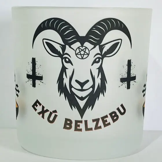 COPO DE BEBIDAS E WISKY EXÚ BELZEBU 260ML VIDRO KIMBANDA UMBANDA CANDOMBLÉ