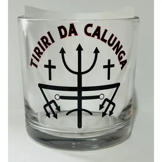 COPO DE WISKY E BEBIDA EXU TIRIRI DA CALUNGA 260ML VIDRO UMBANDA KIMBANDA E CANDOMBLÉ