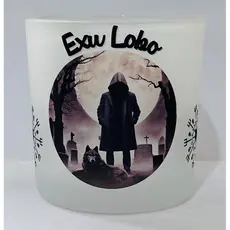 COPO DE WISKY E BEBIDAS EXU LOBO 260ML - VIDRO JATEADO FOSCO - UMABANDA CANDOMBLE