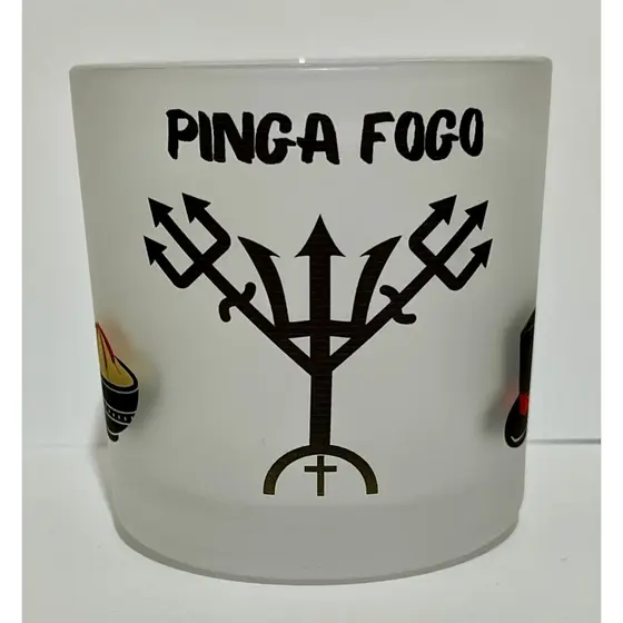 COPO DE WISKY E BEBIDAS EXÚ PINGA FOGO UMBANDA QUIMBANDA CANDOMBLÉ 260ML VIDRO JATEADO