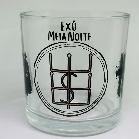 COPO DE WISKY E BEBIDAS EXÚ MEIA NOITE UMBANDA QUIMBANDA CANDOMBLÉ 260ML VIDRO - FERRAMENTA