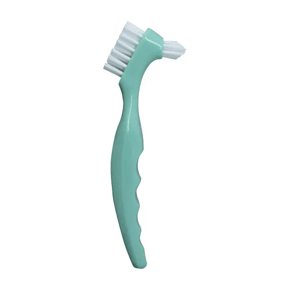 Escova para Protese Dental Cerdas Duras Dupla Area de Limpeza Cabo Emborrachado - Green