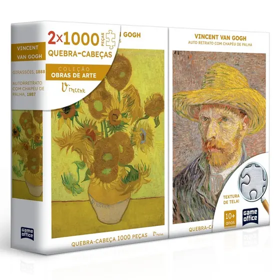 KIT 2 QUEBRA CABEÇAS RETRATO E GIRASSÓIS VINCENT VAN GOGH 1000 PEÇAS TOYSTER OBRAS DE ARTE PUZZLE