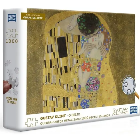 QUEBRA CABEÇA METALIZADO O BEIJO GUSTAV KLIMT 1000 PEÇAS TOYSTER PUZZLE OBRA DE ARTE TEXTURA DE TELA