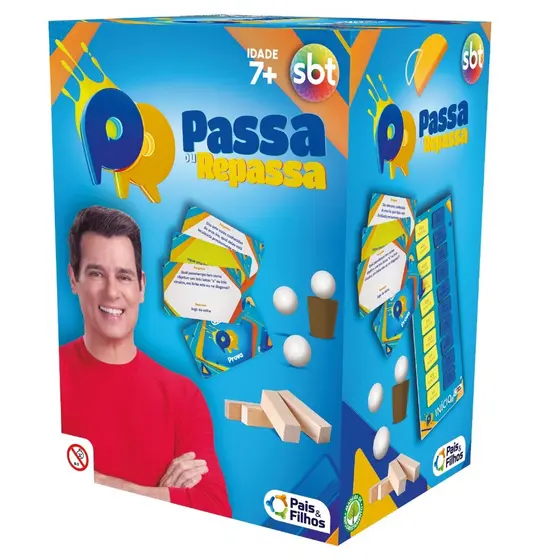 JOGO DE TABULEIRO PASSA OU REPASSA PAIS E FILHOS SBT RODRIGO FARO EQUIPE AZUL AMARELA PERGUNTA CARTA