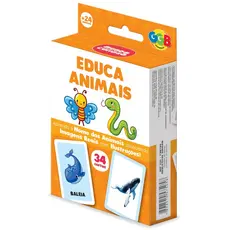 JOGO EDUCA ANIMAIS 34 CARTAS GGB BRINQUEDO MESA IMAGEM REAL NOME EDUCATIVO INFANTIL FAMÍLIA CRIANÇAS