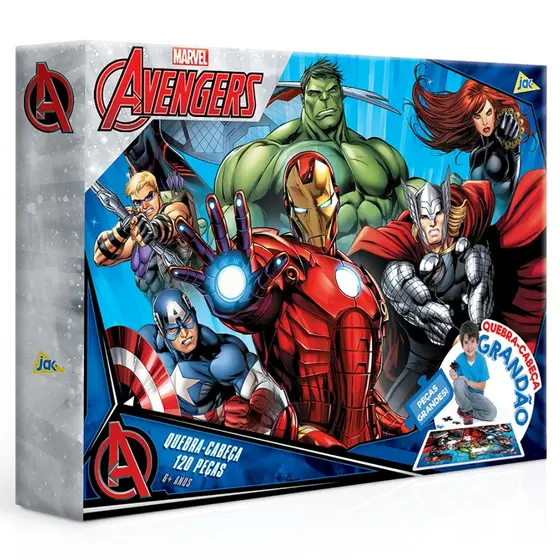QUEBRA CABEÇA GRANDÃO OS VINGADORES 120 PEÇAS GRANDES TOYSTER PUZZLE HERÓI AVENGERS MARVEL HULK THOR