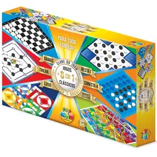 JOGO DE TABULEIRO 4 JOGOS EM 1 GGB 48 PEÇAS BRINQUEDOS DAMAS TRILHA LUDO RESTA 1 DADO CLÁSSICO GAMES