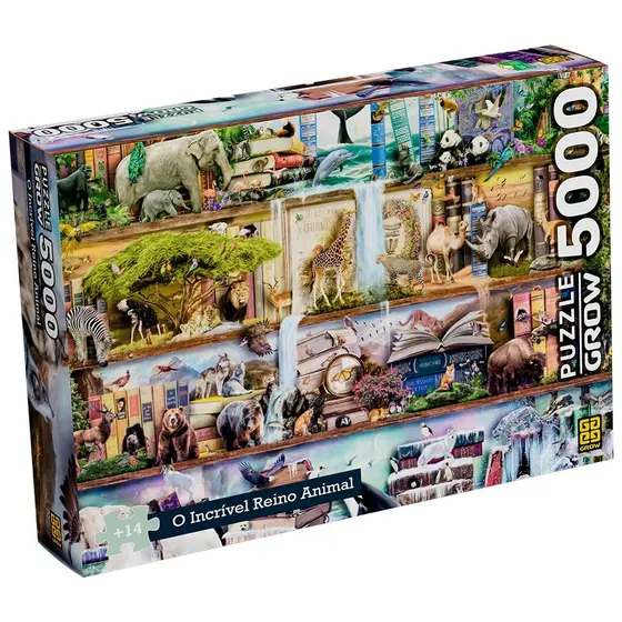 QUEBRA CABEÇA O INCRÍVEL REINO ANIMAL 5000 PEÇAS GROW PUZZLE QUADRO HABITAT URSO TIGRE ELEFANTE LOBO
