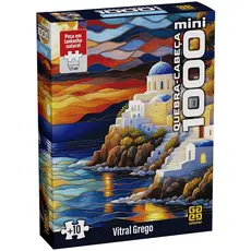 QUEBRA CABEÇA MINI VITRAL GREGO 1000 PEÇAS PEQUENAS PUZZLE GROW GRÉCIA PRAIA PÔR SOL PONTO TURÍSTICO