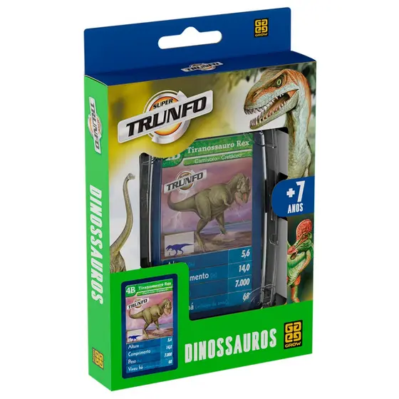 SUPER TRUNFO DINOSSAUROS GROW 32 CARTAS ANIMAIS RÉPTEIS DINOS FÓSSEIS RARO T-REX VELOCIRAPTOR JOGOS