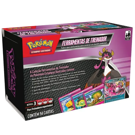 BOX FERRAMENTAS DE TREINADOR POKÉMON FEZANDIPITI EX NÍVEL 3 TCG 94 CARTAS BARALHO 6 PACOTES BOOSTERS