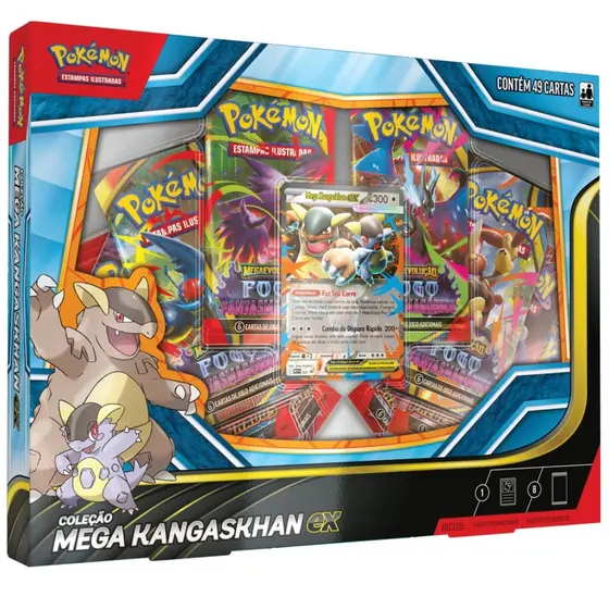  BOX POKÉMON COLEÇÃO MEGA KANGASKHAN EX COPAG EVOLUÇÃO ME02 TCG 49 CARTAS BOOSTERS MEGAEVOLUÇÃO
