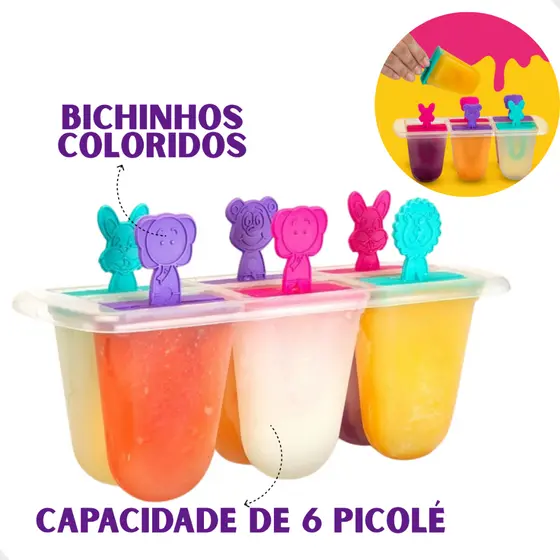 Forma de Picolé Infantil Bichinhos Coloridos Molde Sorvete Caseiro Picoleteira