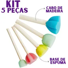 Kit 5 Pincel Flor Batedor de Espuma Para Pintura