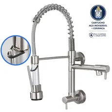 Torneira Cozinha Gourmet De Parede Com Bica Flexível Cor Prata Escovado Yesop