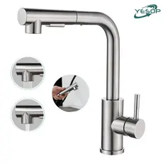 YESOP Torneira Pia Cozinha Bancada Gourmet Monocomando Inox Escovado Com Spray Extensor