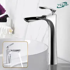 YESOP Torneira Cascata Banheiro Lavabo Bica Alta Monocomando Misturador Prata Cromada Premium