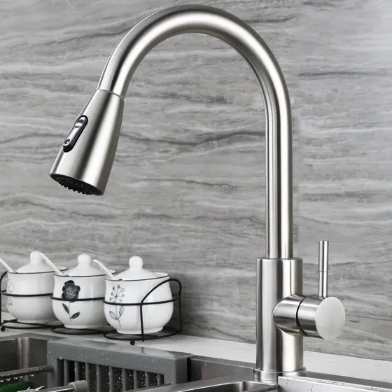 Torneira Gourmet Pia Cozinha Com Extensor Flexível Misturador Monocomando Pull Spray Arejador Articulado Inox Fosco
