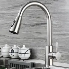 Torneira Gourmet Pia Cozinha Com Extensor Flexível Misturador Monocomando Pull Spray Arejador Articulado Inox Fosco