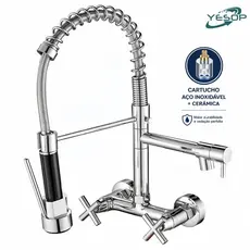 Torneira Cozinha De Parede Gourmet Misturador Quente E Frio Cromada Brilhante Yesop