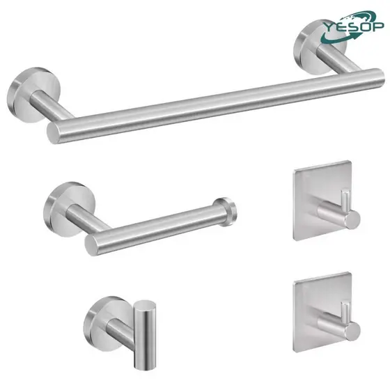 YESOP Kit Acessórios Banheiro Cabide Toalheiros Papeleira 5 Peças Aço Inox Escovada