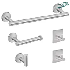 YESOP Kit Acessórios Banheiro Cabide Toalheiros Papeleira 5 Peças Aço Inox Escovada