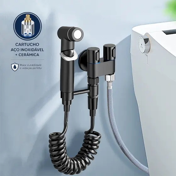 Ducha Higiênica Válvula Dupla Conjunto De Pulverizador De Bidé De Parede Fosco Preto Yesop