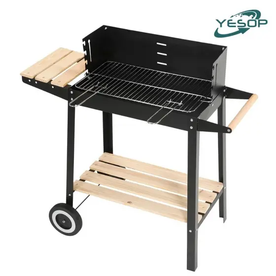 YESOP Churrasqueira Carvão Portátil Com Rodinhas Grelha Ajustável Em Aço Inox Camping E Lazer