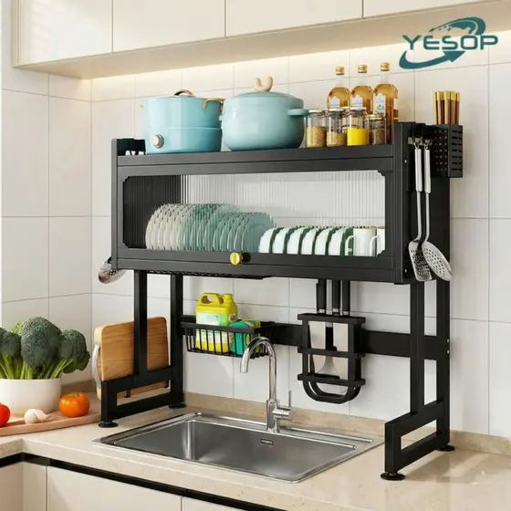 YESOP Escorredor De Louça Sobre Pia Com Porta Organizador Modular Cozinha Suspenso 65cm/75cm