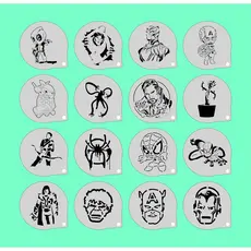 Stencil Personagens (17) Infantis Kit 16 Moldes 7x7cm
