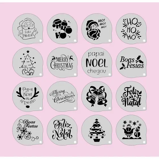 Stencil Natal (2) Kit 16 Moldes 7x7cm