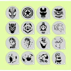 Stencil Personagens (4) Infantis Kit 16 Moldes 7x7cm