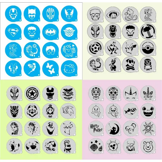Stencil Personagens Infantis Kit (5) 64 Moldes 7x7cm