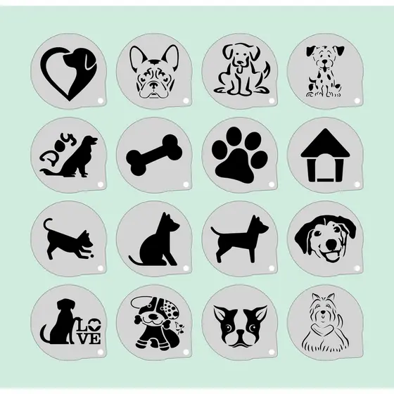 Stencil Pet Infantis Kit 16 Moldes 7x7cm